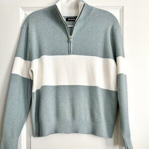 NAADAM Blue/White Cotton Cashmere Colorblock High Neck Quarter Zip Top Size S